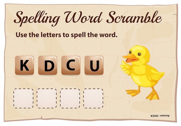 Plantilla de ortografía word scramble para word duck