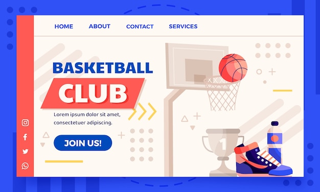 Vector gratuito plantilla de página de aterrizaje de baloncesto plana
