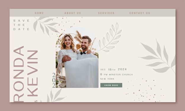 plantilla de página de aterrizaje de boda botánica