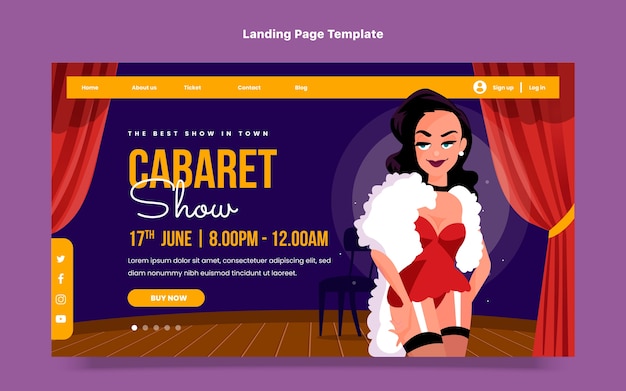 Vector gratuito plantilla de página de aterrizaje de cabaret plana