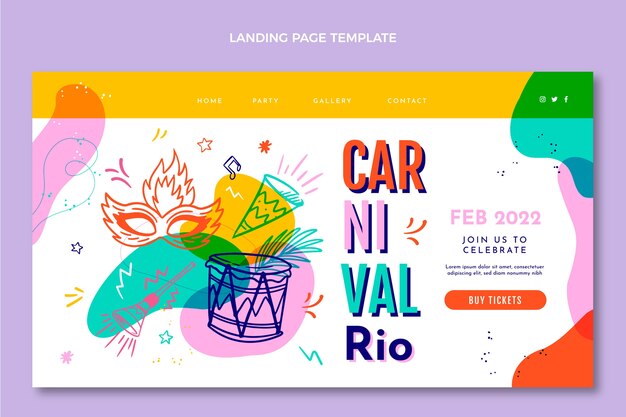 Plantilla de página de aterrizaje de carnaval dibujada a mano
