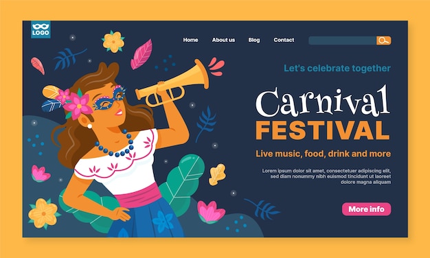 Plantilla de página de aterrizaje de celebración de carnaval plana