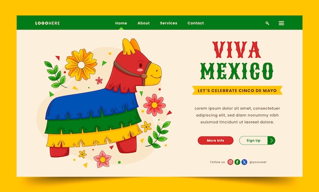 Vector gratuito plantilla de página de aterrizaje de celebración de cinco de mayo dibujada a mano