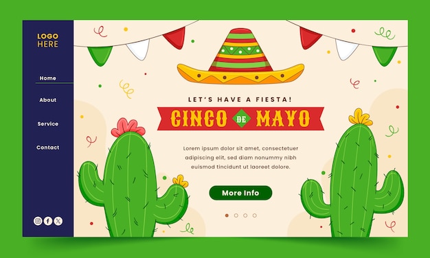 Vector gratuito plantilla de página de aterrizaje de celebración de cinco de mayo dibujada a mano