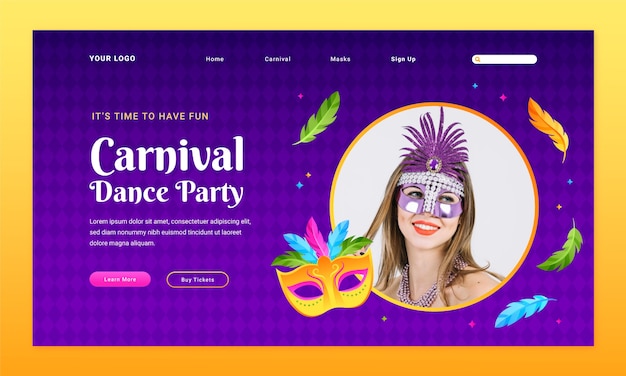 Vector gratuito plantilla de página de aterrizaje para la celebración de la fiesta de carnaval