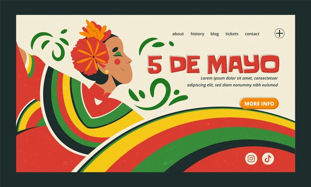 Plantilla de la página de aterrizaje de la celebración de Flat cinco de mayo