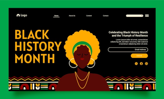 Vector gratuito plantilla de página de aterrizaje para la celebración del mes de la historia negra