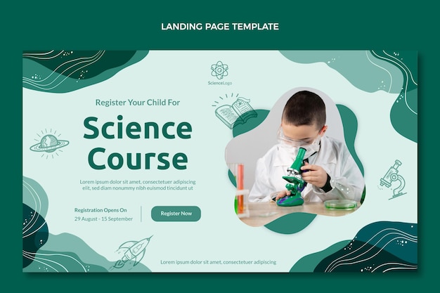 Plantilla de página de aterrizaje de ciencia plana