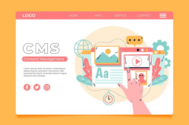 Plantilla de página de aterrizaje cms dibujada a mano
