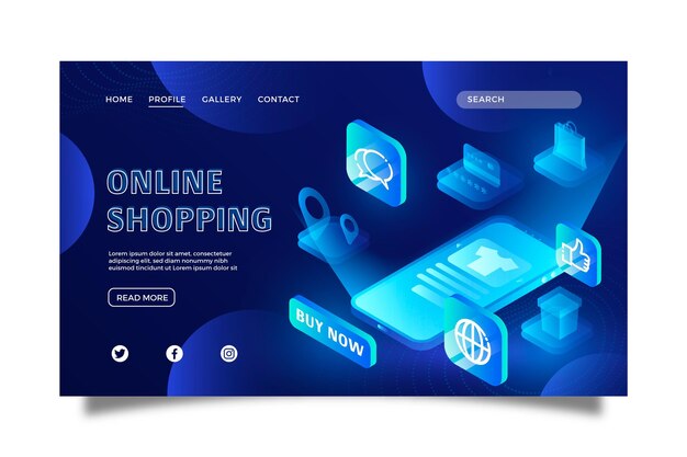 Plantilla de página de aterrizaje de compras futurista en línea