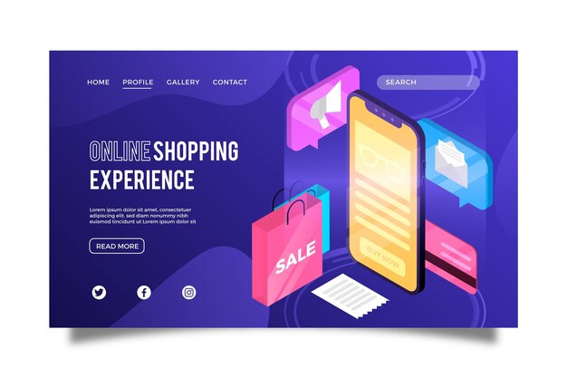 Plantilla de página de aterrizaje de compras futurista en línea