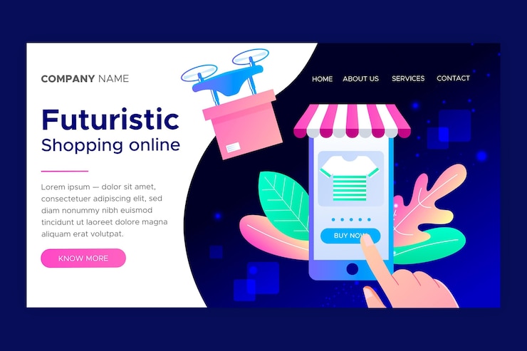 Vector gratuito plantilla de página de aterrizaje de compras futurista en línea