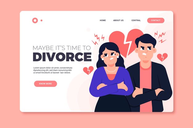 Plantilla de página de aterrizaje del concepto de divorcio