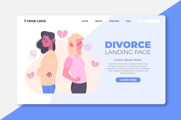 Plantilla de página de aterrizaje del concepto de divorcio