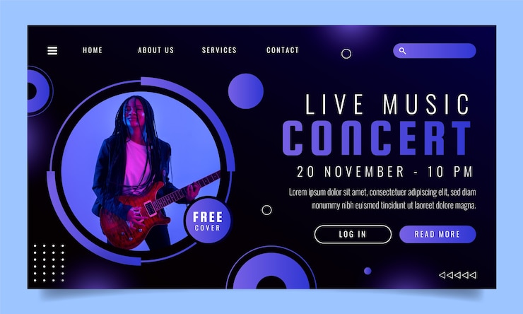 Vector gratuito plantilla de página de aterrizaje de concierto de música
