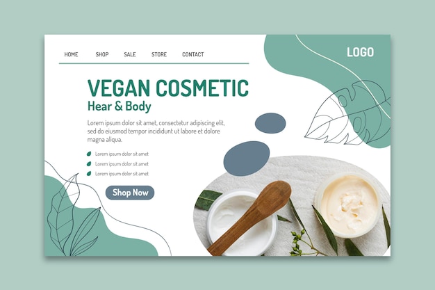 Vector gratuito plantilla de página de aterrizaje cosmética vegana