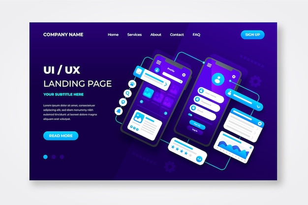Plantilla de página de aterrizaje degradada ui / ux