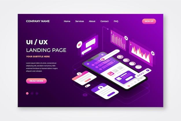 Plantilla de página de aterrizaje degradada ui / ux