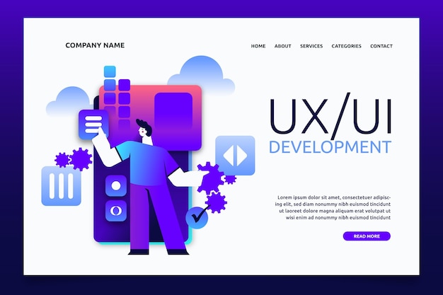 Vector gratuito plantilla de página de aterrizaje degradada ui / ux