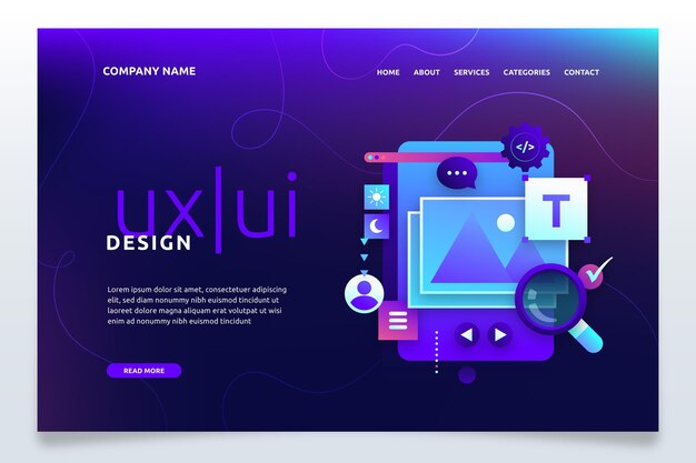 Plantilla de página de aterrizaje degradada ui / ux