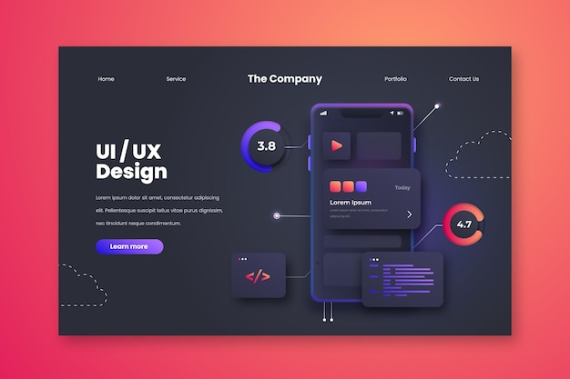 Plantilla de página de aterrizaje degradada ui / ux