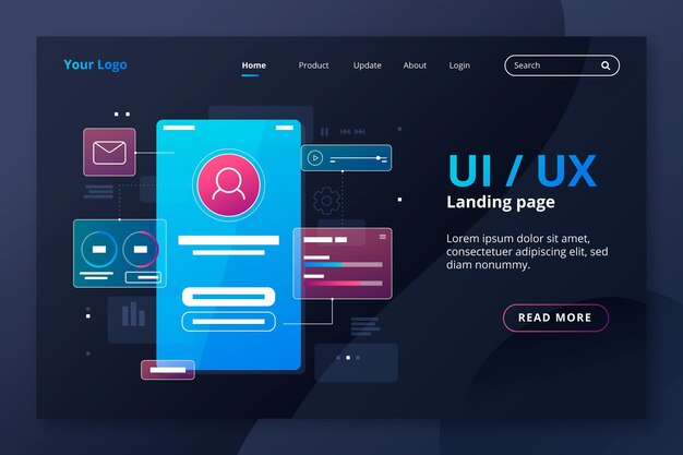 Plantilla de página de aterrizaje degradada ui / ux