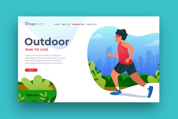 Plantilla de página de aterrizaje de deporte al aire libre de diseño plano