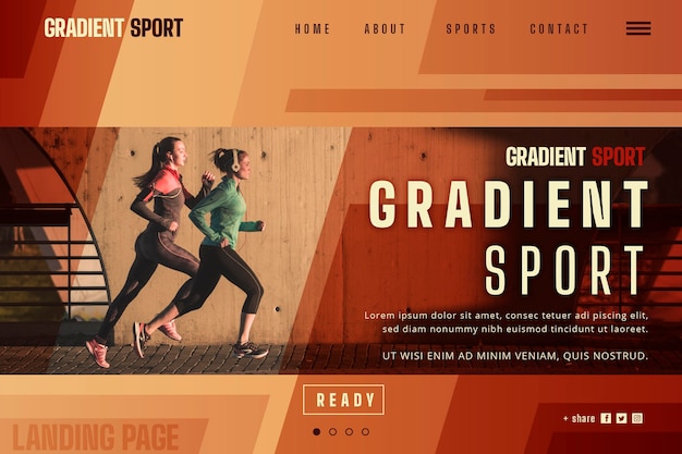 Plantilla de página de aterrizaje deportiva degradada