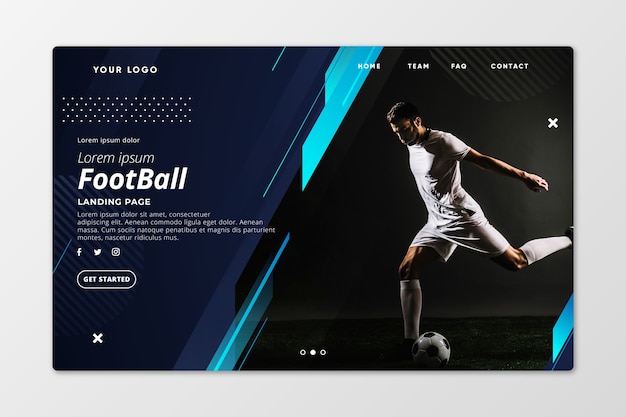 Plantilla de página de aterrizaje deportivo con foto