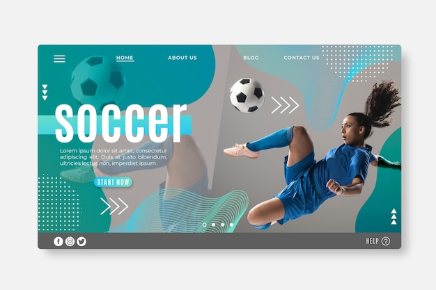 Plantilla de página de aterrizaje deportivo con foto
