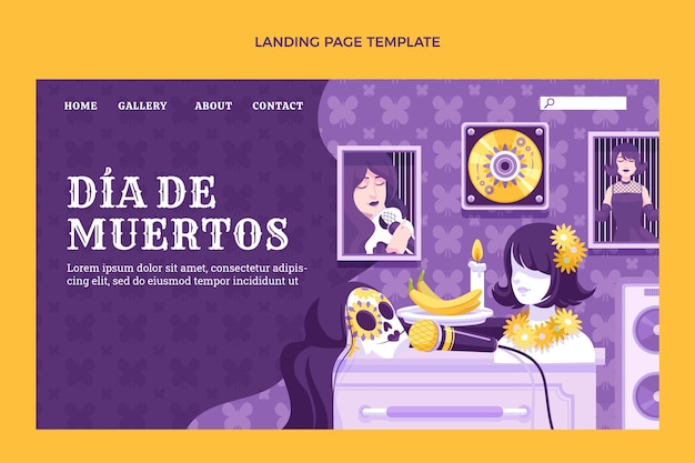 Vector gratuito plantilla de página de aterrizaje de dia de muertos plana dibujada a mano