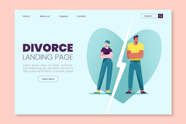 Vector gratuito plantilla de página de aterrizaje de divorcio