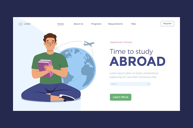 Vector gratuito plantilla de página de aterrizaje para estudiar en el extranjero