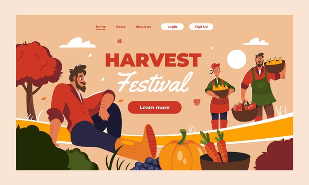 Plantilla de página de aterrizaje del festival de la cosecha plana