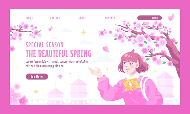 Vector gratuito plantilla de página de aterrizaje floral plana para primavera