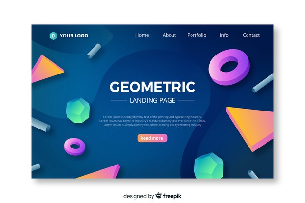 Plantilla de página de aterrizaje de formas geométricas 3D