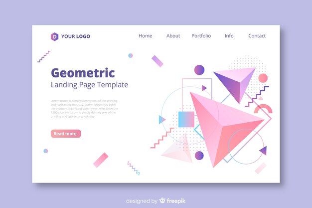 Plantilla de página de aterrizaje de formas geométricas 3D