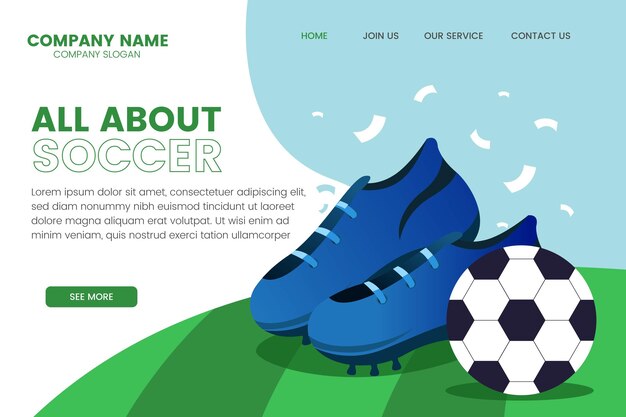 Plantilla de página de aterrizaje de fútbol sudamericano de dibujos animados
