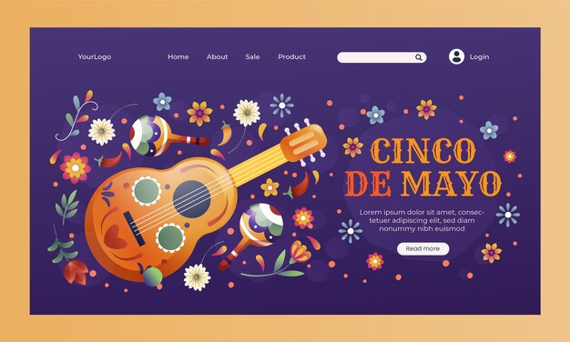 plantilla de página de aterrizaje de gradiente para cinco de mayo