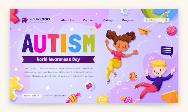 Plantilla de página de aterrizaje de gradiente para el día mundial de concienciación sobre el autismo