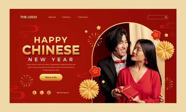 Plantilla de página de aterrizaje de gradiente para el festival del año nuevo chino