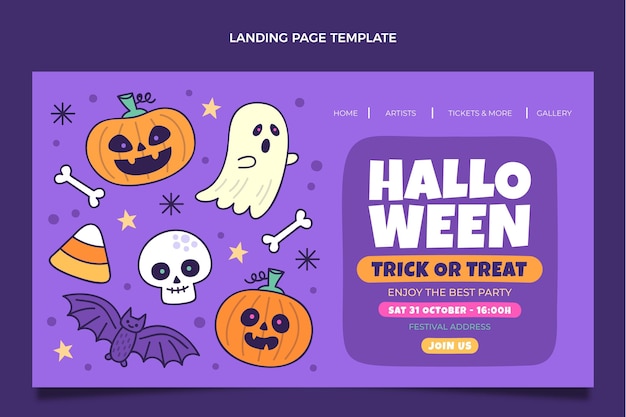 Vector gratuito plantilla de página de aterrizaje de halloween dibujada a mano