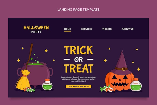 Vector gratuito plantilla de página de aterrizaje de halloween dibujada a mano