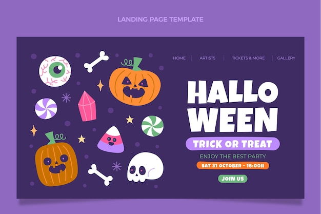 Vector gratuito plantilla de página de aterrizaje de halloween plana dibujada a mano