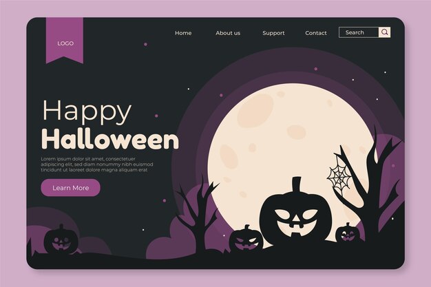 Plantilla de página de aterrizaje de halloween plana dibujada a mano