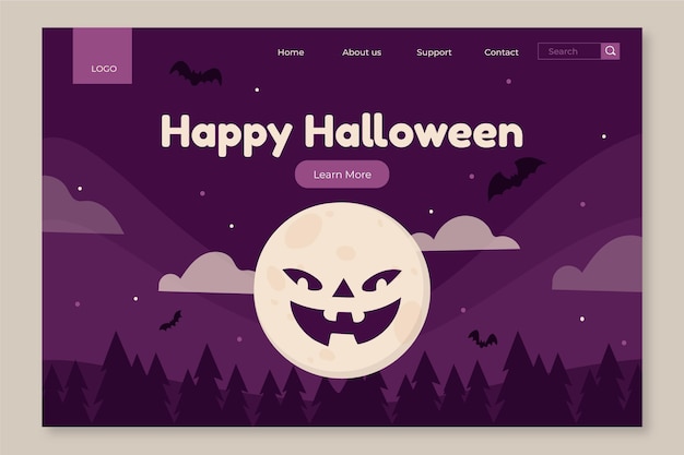 Plantilla de página de aterrizaje de halloween plana dibujada a mano