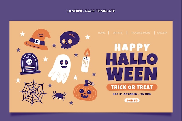 Vector gratuito plantilla de página de aterrizaje de halloween plana dibujada a mano