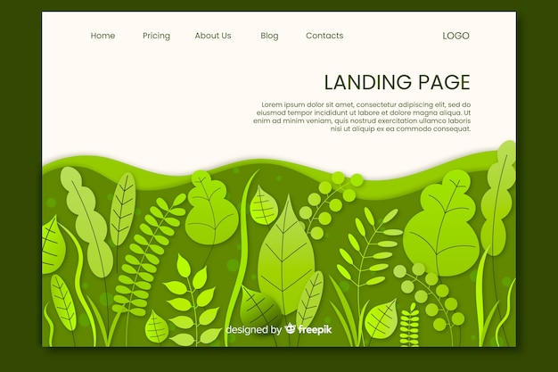Vector gratuito plantilla de página de aterrizaje de hojas verdes