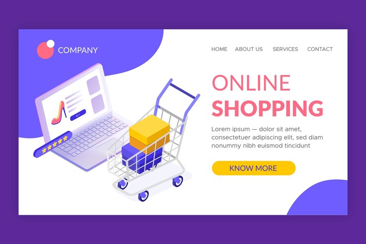 Vector gratuito plantilla de página de aterrizaje isométrica de compras en línea