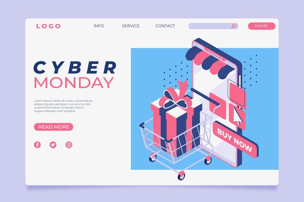 Plantilla de página de aterrizaje isométrica de cyber monday